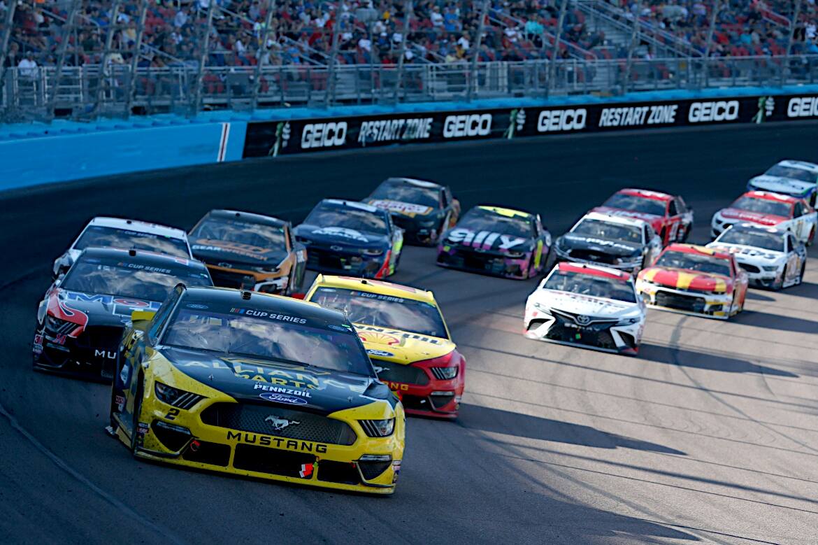 Ford led 210 of the 316 race laps, including 82 by Penske's Brad Keselowski. Ford led 210 of the 316 race laps, including 82 by Penske's Brad Keselowski.